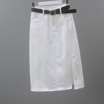 高腰a字牛仔裙女2025秋季新款網紅中長款側開叉白色包臀半身裙子