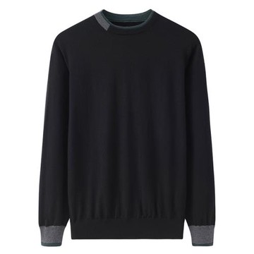 鄂爾多斯市產精紡薄款100純山羊絨衫男士雙層圓領打底衫毛衣E1774