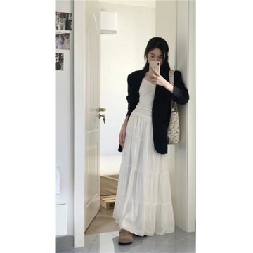 175高個子加長白色半身裙女春高腰遮胯顯瘦中長款百搭蛋糕裙傘裙