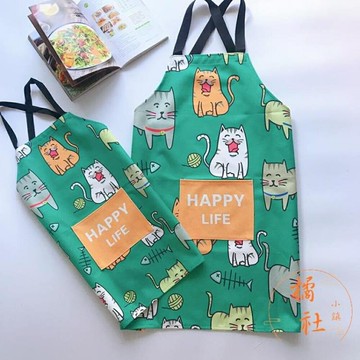 卡通圍裙廚房圍裙背帶式防油污防水圍裙【櫻田川島】