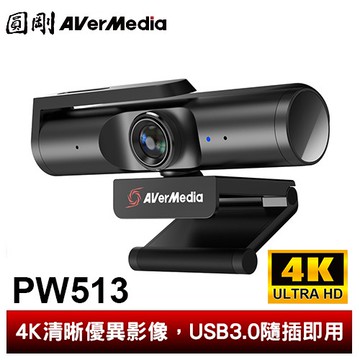 圓剛 PW513 極致4K MIT製造 UHD網路攝影機 遠端視訊/鏡頭/雙麥克風收音 360度旋轉支架【圓剛】