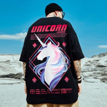 胖子短袖男潮國潮獨角獸男裝潮牌T恤寬松潮流加肥加大碼情侶半袖