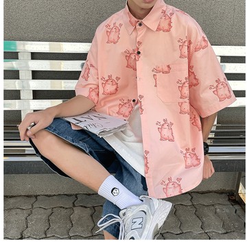 FINDSENSE X  男港風卡通滿印短袖襯衫