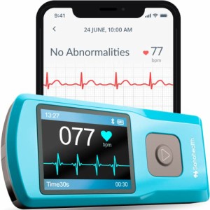 EKG Monitoring Device by Sonohealth Portable Heart Rate Monitor Cardia Mobile Fingertip Touch Multiple Lead ECG Electr