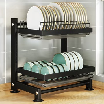 德利生活 碗盤瀝水置物架 2層  黑色  42 x 28 x 40cm  1個