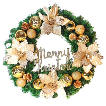 浪漫朵朵 聖誕花豪華聖誕花圈 福臨圈 20吋  香檳雙金系  直徑約50cm  1個