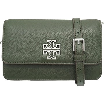 TORY BURCH - 雙T-LOGO翻蓋皮革斜背鍊包 (墨錄)