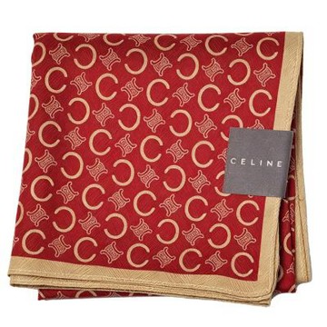 CELINE 酒紅凱旋老花圖騰字母LOGO帕領巾(50CM)