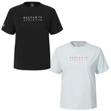 Descente 迪桑特 短袖上衣 女裝 涼感 抽繩下擺 黑/淡藍 SR122PTS32-BLK0/SR122PTS32-LBLU