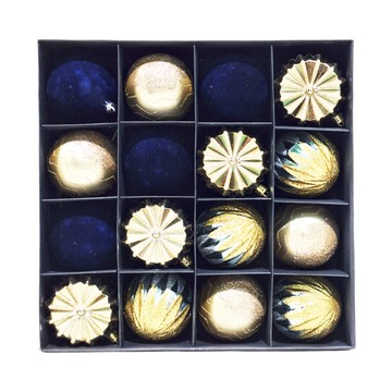 植絨古典聖誕球 16個  8cm  金色深藍  1組