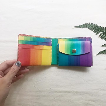 植鞣革短夾_5卡片層_零錢袋_彩虹刷色