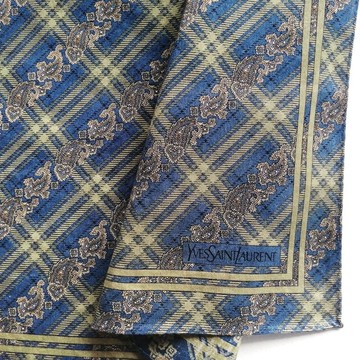 YvesSaintLaurent 復古手帕 佩斯利・格紋設計 19 x 18.5 英吋