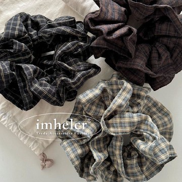 🔥2件9折🍊臺北出貨🍊可開發票雙層深色格紋大腸髮圈女韓系秋冬復古氣質低丸子頭髮繩新款頭花女