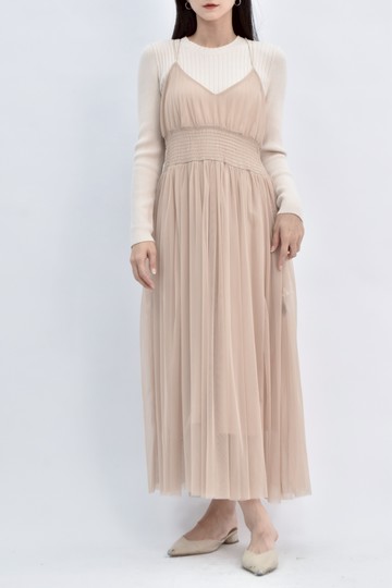 (S) 31 sons de mode質感紡紗長袖兩件式杏色洋裝