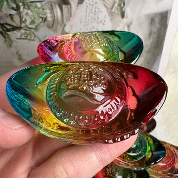 5.7公分 彩琉璃 招財元寶 彩琉璃龍元寶♥️龍元寶擺件 元寶 雙祥龍搶珠元寶 送禮禮品 收藏 放紫晶洞裡 A1901