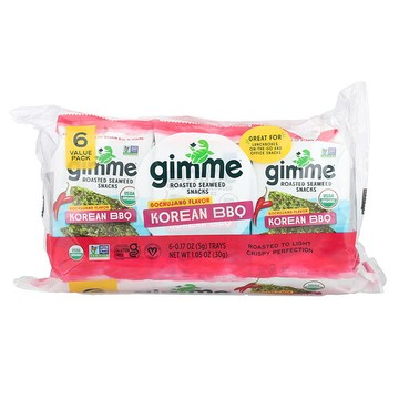 gimMe, 烤海藻零食，韓國燒烤味，6 包，每包 0.17 盎司（5 克）