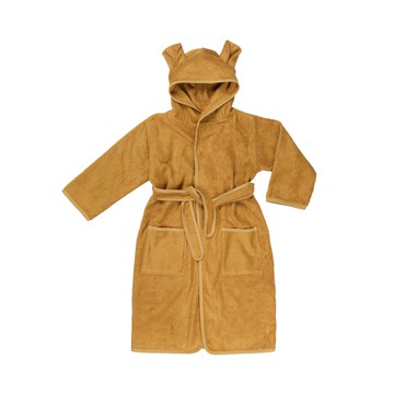 FABELAB 兒童款竹纖維浴袍 連帽 70%竹纖維/30%棉  110~122cm  芥末黃熊