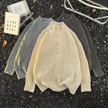 經典復古百搭圓領套頭毛衣男寬鬆休閒針織衫男