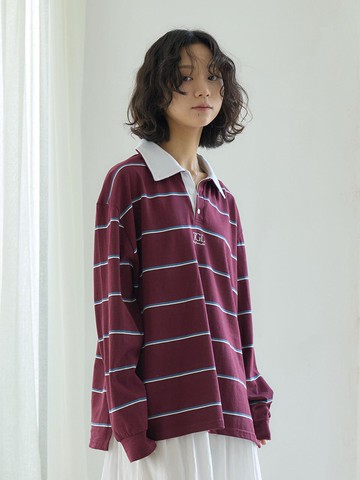 Pinstrip Rugby Tee T-Shirt [BURGUNDY]