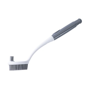 不吸油矽膠清潔刷 雙頭設計長柄 廚房清潔好幫手 輕鬆清潔不費力  1入  灰色  28cm