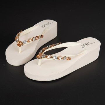 迪朵Diduo 水鉆人字拖波西米亞夏季戶外沙灘鞋海邊女夾腳女涼拖鞋