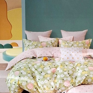 FOCA 韓風設計100%精梳純棉4件式兩用被床包組  兩用被 + 床包+ 枕套 2個  雙人加大  微甜蜜蜜