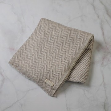 【厚款】喀什米爾羊毛圍巾/披肩 淺褐山形紋 厚款 手工機織