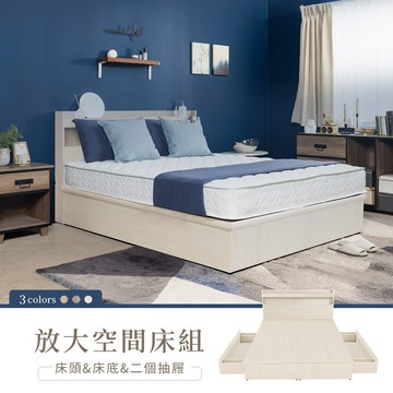 【H&D東稻家居】放大空間房間組 (床頭+床底+二抽) 3.5尺單人 5尺雙人 6尺雙人 床架組 抽屜床底床架-二抽