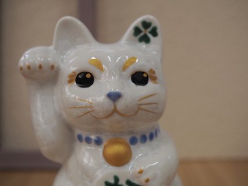 京燒 清水燒 | 花結晶 中 白 右 四葉草 招福