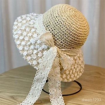 海邊度假🌟 蝴蝶結圓頂遮陽帽春夏出遊草帽女夏韓版小清新甜美小簷漁夫帽沙灘帽 防曬帽