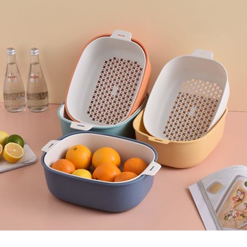 瀝水籃 洗菜籃雙層水果盤洗菜盆瀝水菜籃廚房多功能家用塑料菜筐網紅瀝水籃放菜【林之舍】