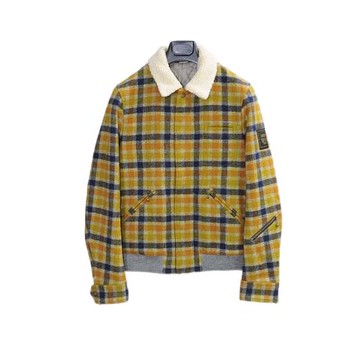 Undercover高橋盾 08AW UNREAL期蠟筆黃格紋秋冬夾絨伐木夾克 2碼