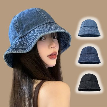 現貨-牛仔漁夫帽女春夏季日系大頭圍遮陽防曬盆帽百搭顯臉小水桶帽子潮 #9
