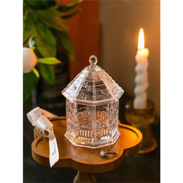 玻璃花房收納罐 棉簽收納 首飾盒糖罐糖缸浮雕蝴蝶花朵廚房儲物