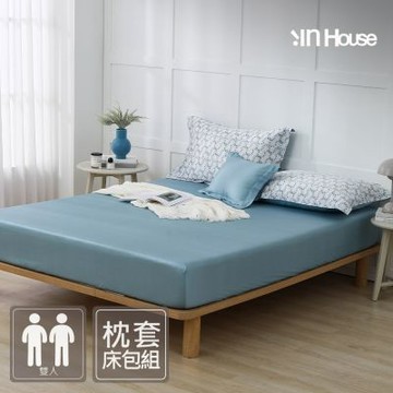 IN-HOUSE-400織紗天絲棉三件式枕套床包組(晨灣藍影-雙人)