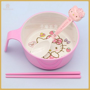 💠台灣出貨💠hellokitty可愛飯碗兒童碗少女心餐具防摔家用吃飯碗勺無毒泡麪碗