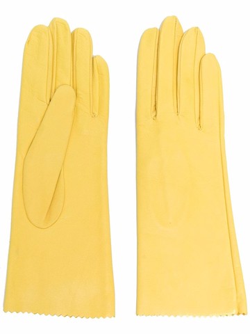 Manokhi - zig-zag edge leather gloves - women - Calf Leather - 7 - Yellow