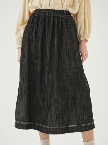 Shirring Denim Skirt [Black] (231402DBK)