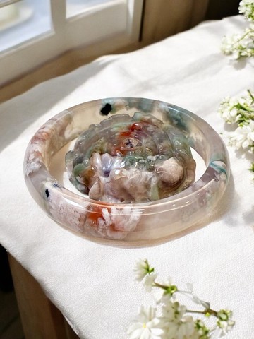 櫻花瑪瑙手鐲 瑪瑙手鐲超級稀有蜜桃菜園子紅花滿圈收藏品55-56