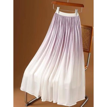 漸變色流光紗半身裙女2025夏季新款高腰顯瘦中長款大擺a字長裙