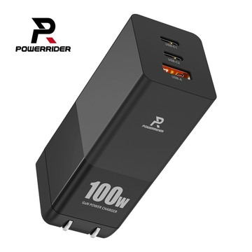【PowerRider】PD100CA 100W氮化鎵三孔折疊快速充電器 (黑色)