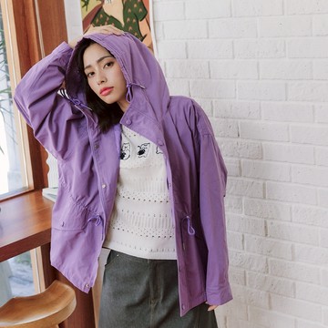 【Dailo】斜紋棉連帽外套 黑 綠 駝 紫(魅力商品)