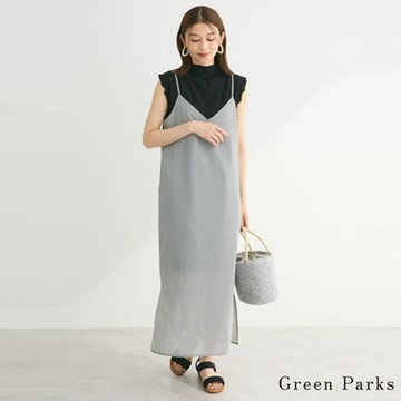 Green Parks   格紋側開衩吊帶連身裙