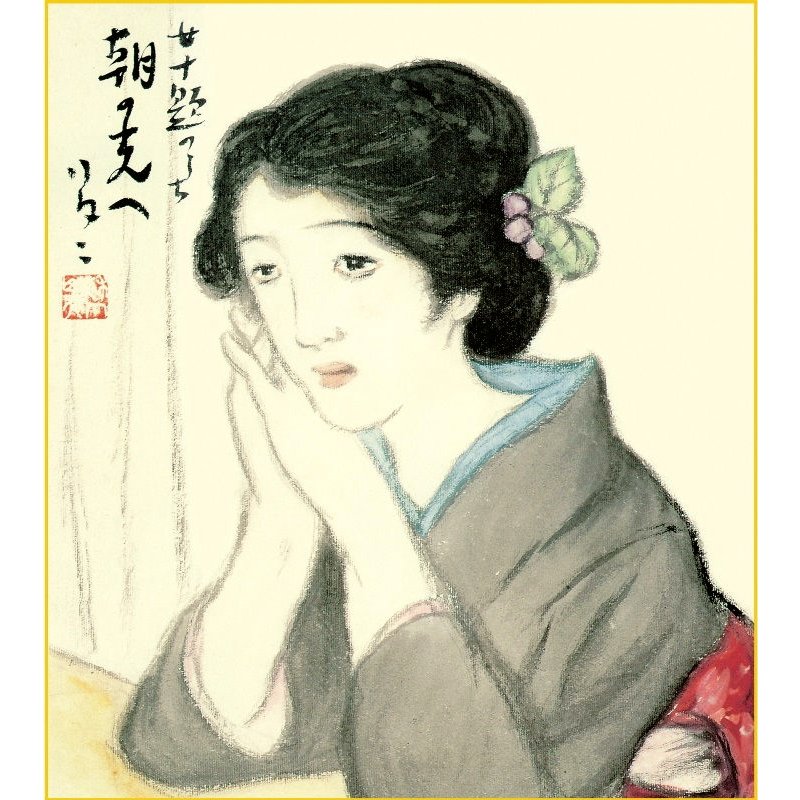 竹久夢二大正ロマン美人画額装木版画レア品即決品