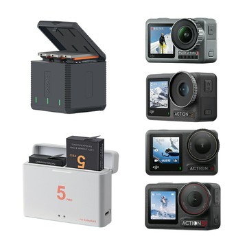 適用大疆Action1/3/4/5pro長續航冷極電池運動相機電池充電倉合集