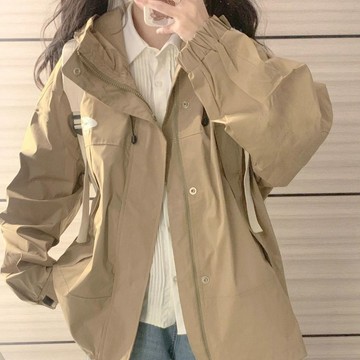 美式衝鋒衣外套 工裝款休閒連帽夾克 新款寬鬆學院風拉鏈外套 優質版雙層有里布 情侶百搭慵懶風飛行外套
