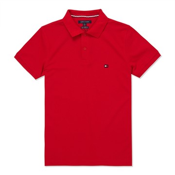 Tommy Hilfiger 熱銷刺繡領滾邊Logo短袖Polo衫(SLIM FIT)-紅色