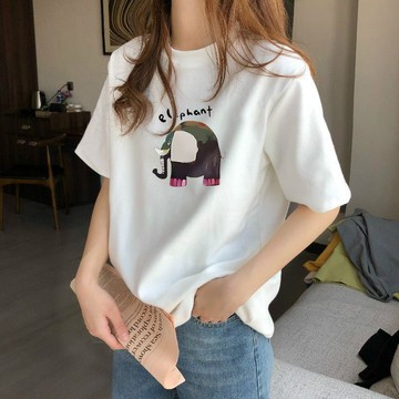 純棉短袖女 t恤女 夏季女 大碼上衣 中長款上衣 百搭短袖 寬鬆簡約上衣 遮肉體恤 短袖女 夏季女裝 印花短袖
