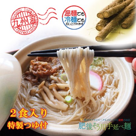 ポイント消化　送料無料　お試し　熊本県産小麦　宮崎県産ごぼう　2食入　手延べごぼうめん（2食入つゆ付）