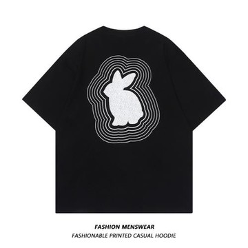 KUBA潮牌炸街時尚兔子印花男女情侶oversized休閑學生圓領寬松恤t